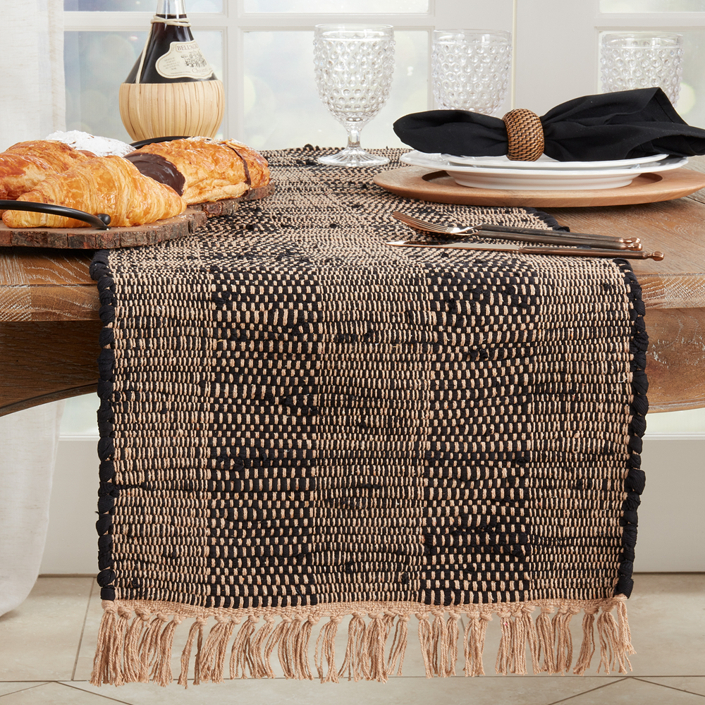 Fennco Styles - Wholesale Table Runner - Black Striped Chindi Cotton 16"x72" Table Runner1