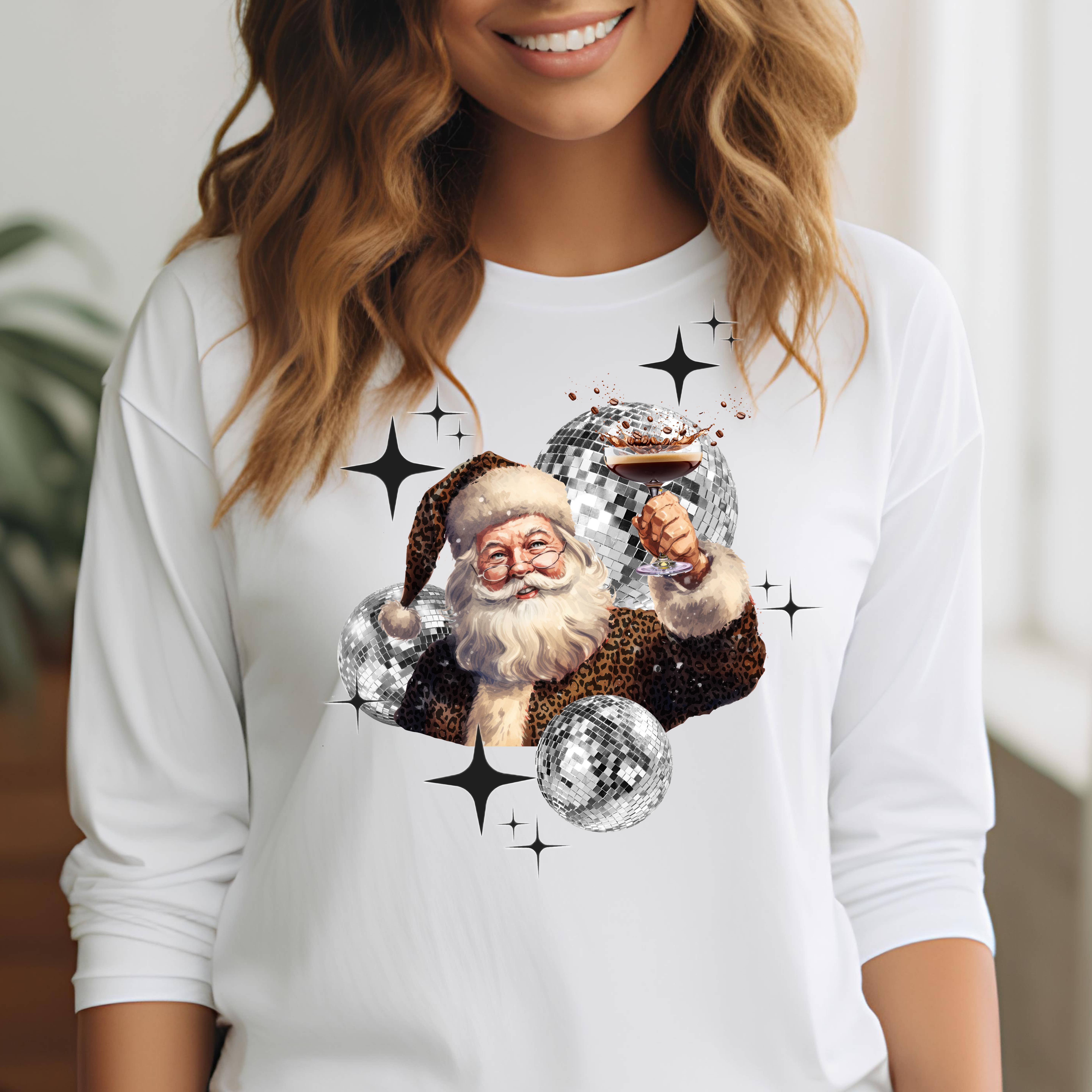 By Jodi LLC - Wholesale T-Shirt (Graphic) - Women's - Christmas Cheers Santa Tee Sweatshirt Long Sleeve Crop2