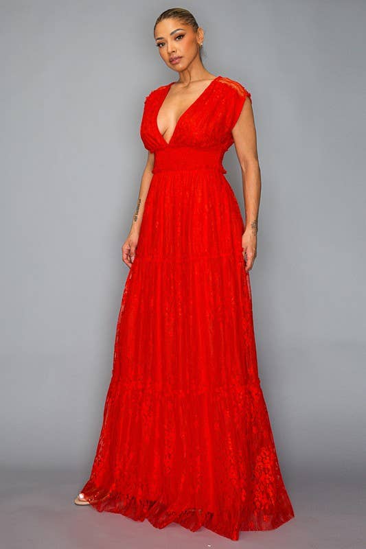 Miss Avenue – wholesale Klänning - Dam – Maxiklänning med heltäckande spets med rökig midja DM3107.1