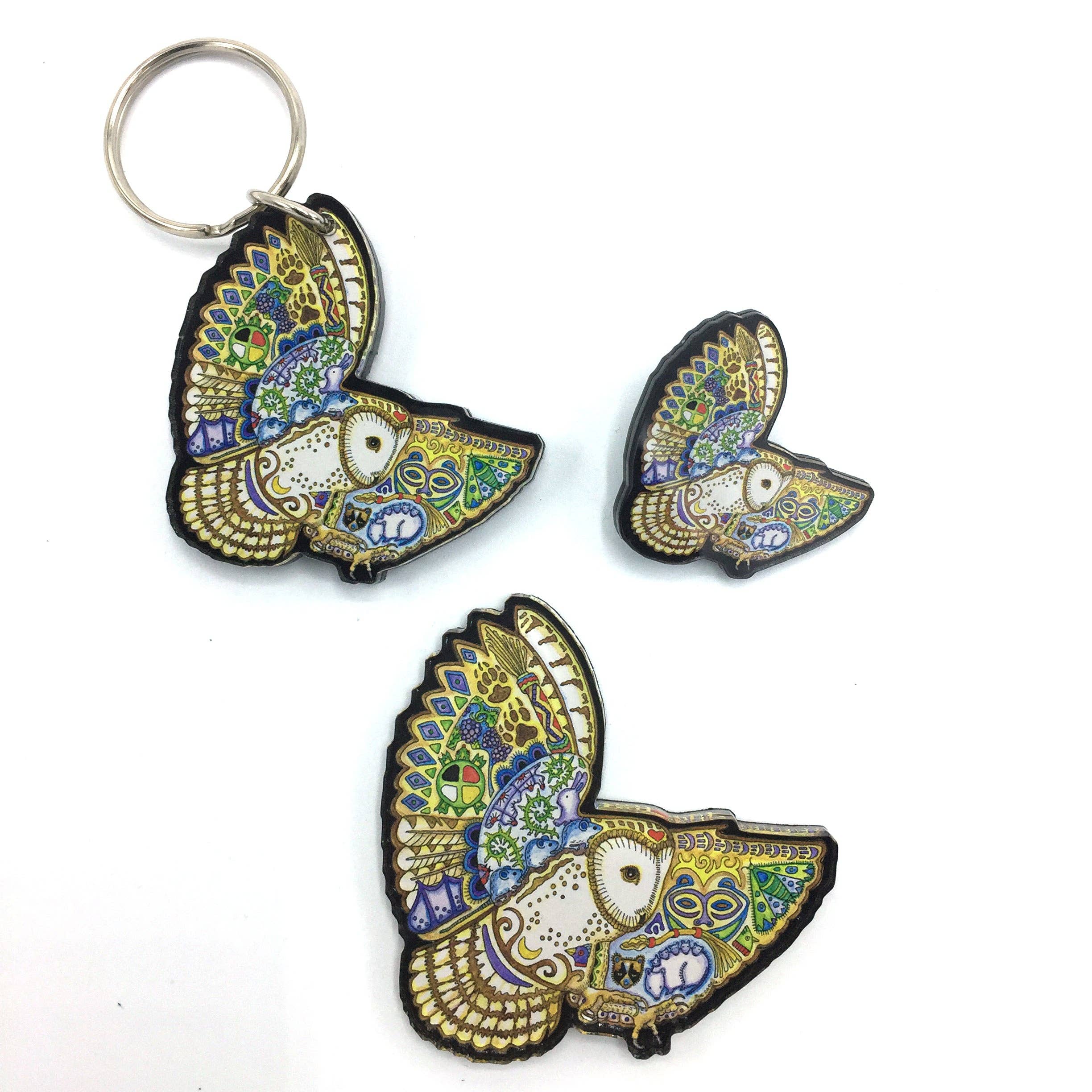 EarthArt International – wholesale Magnet – Barn Owl Magnets, Keychains and Pins1