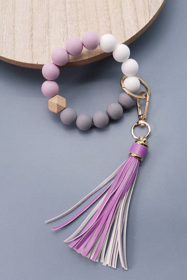 JOSSLYN by wall to wall - Wholesale Keychain Bracelet - SOFTEST RUBBERY BEAD TASSEL BRACELET KEY HOLDER | 40KC10313