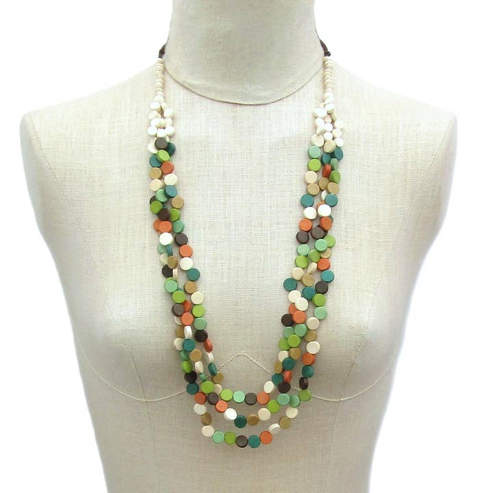 Fallon multi-colored wood bead metal free long necklace for wholesale by Katie and Company