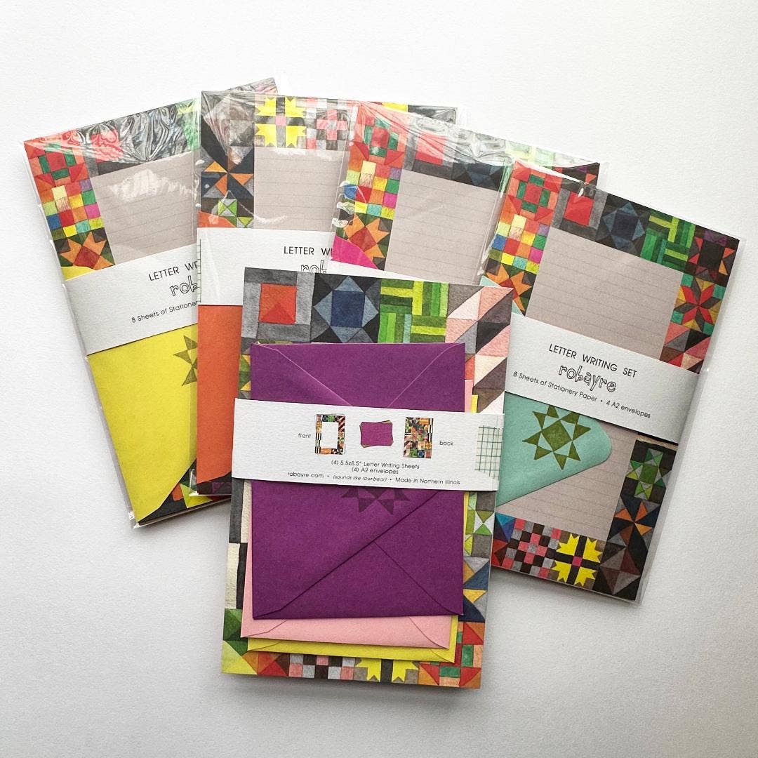 Robayre - Wholesale Stationery/Notecard Set - Quilt Watercolor Stationery Letter Paper and Envelope Set3