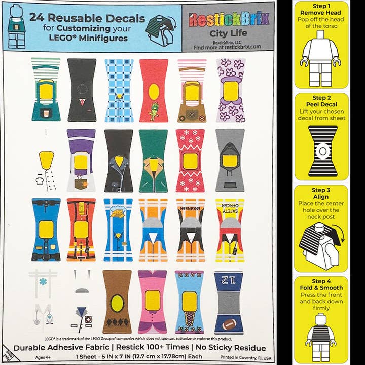 City Life: Reusable Customization Decals for LEGO® Minifigures for wholesale by RestickBrix