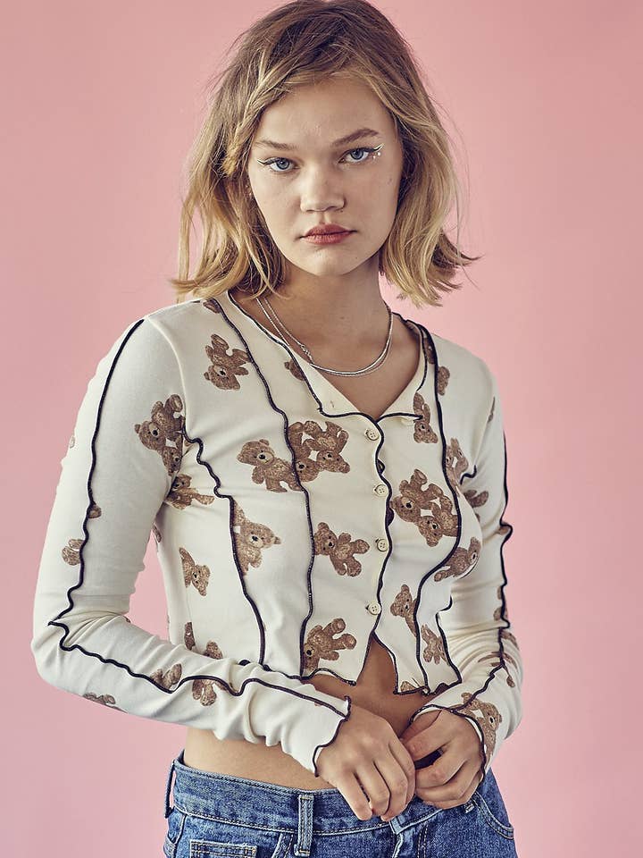 Teddy Bear Lettuce Edge Cardigan for wholesale by Dessin Studio