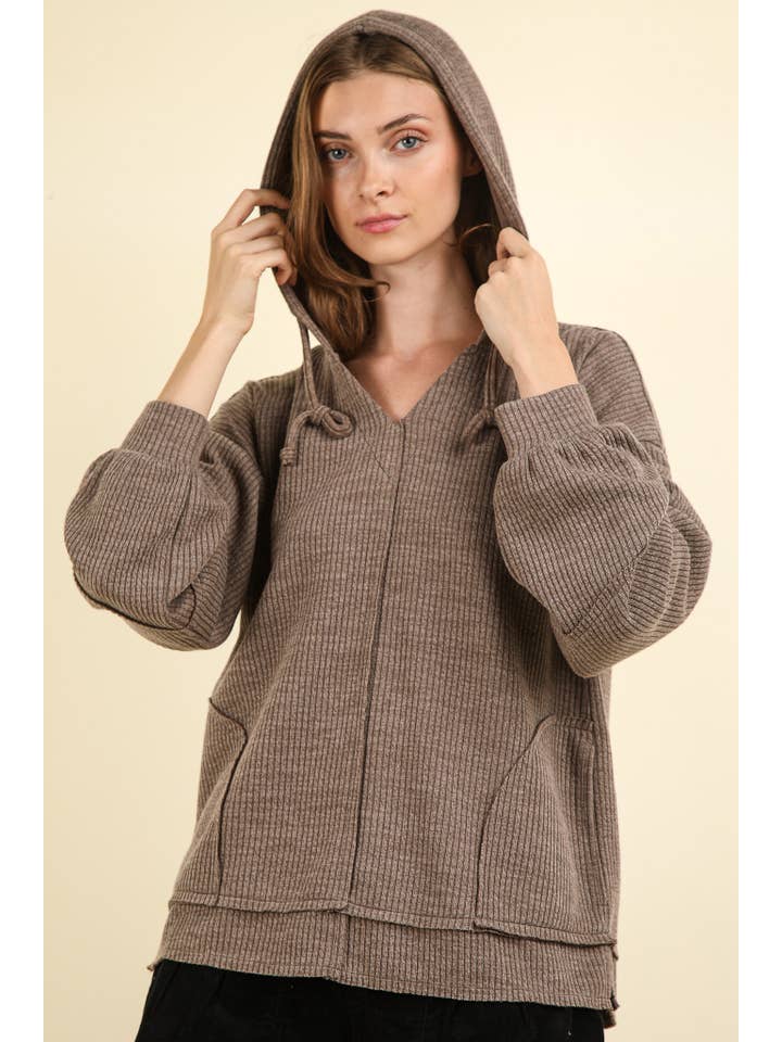 VERY J - Wholesale Hoodie - Women's - NT11829-Oversized Knit Casual Hoodie Top W/ Pockets