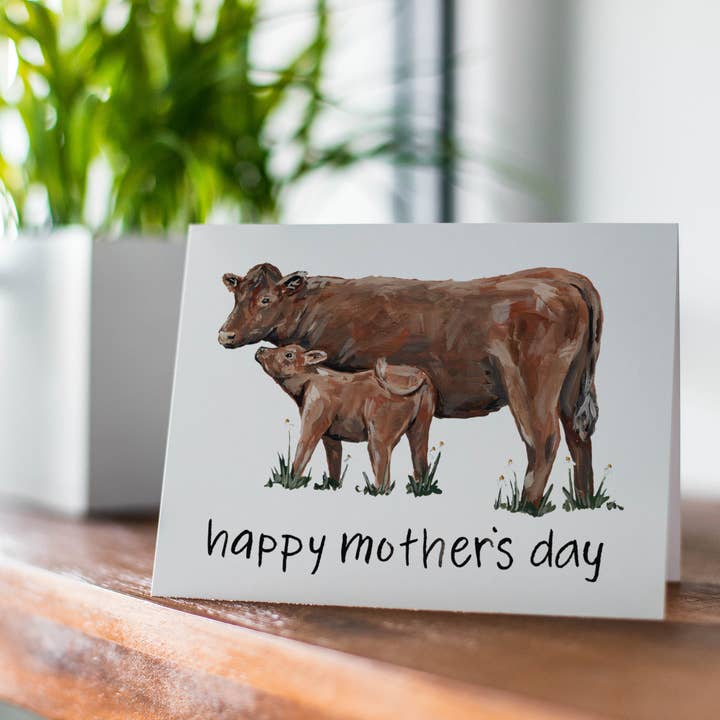 Happy Mothers Day Mom and Baby Cow Card for wholesale by The Cranberry Finch