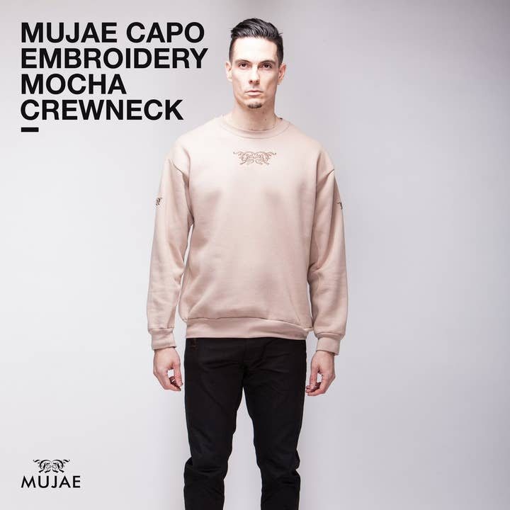 Mujae Capo Embroidery Crewneck - Mocha for wholesale by Mujae