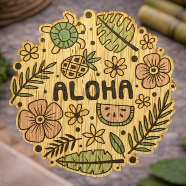Aloha Eco-Friendly Bamboo Sticker for wholesale by Bamboo Wood Stickers