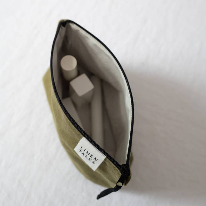 Linen Tales (We cover U.S. import duties) - Wholesale Makeup/Cosmetic Bag - LIMITED EDITION Moss Twill Linen Makeup Pouch2