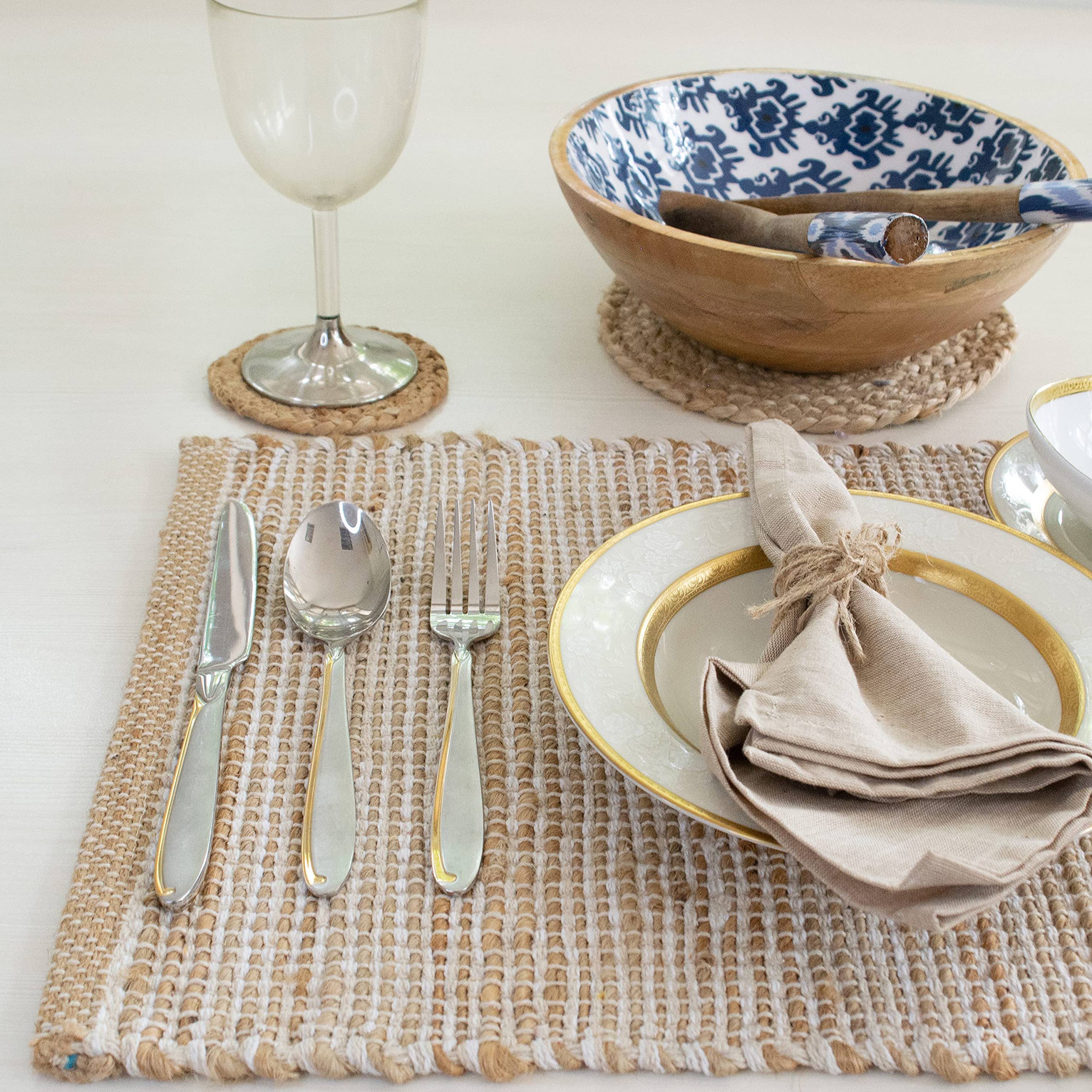 NATURAL IVORY Set of 4 Ombre Placemats, Jute & Ivory, 13x19 Inch for wholesale on Faire4
