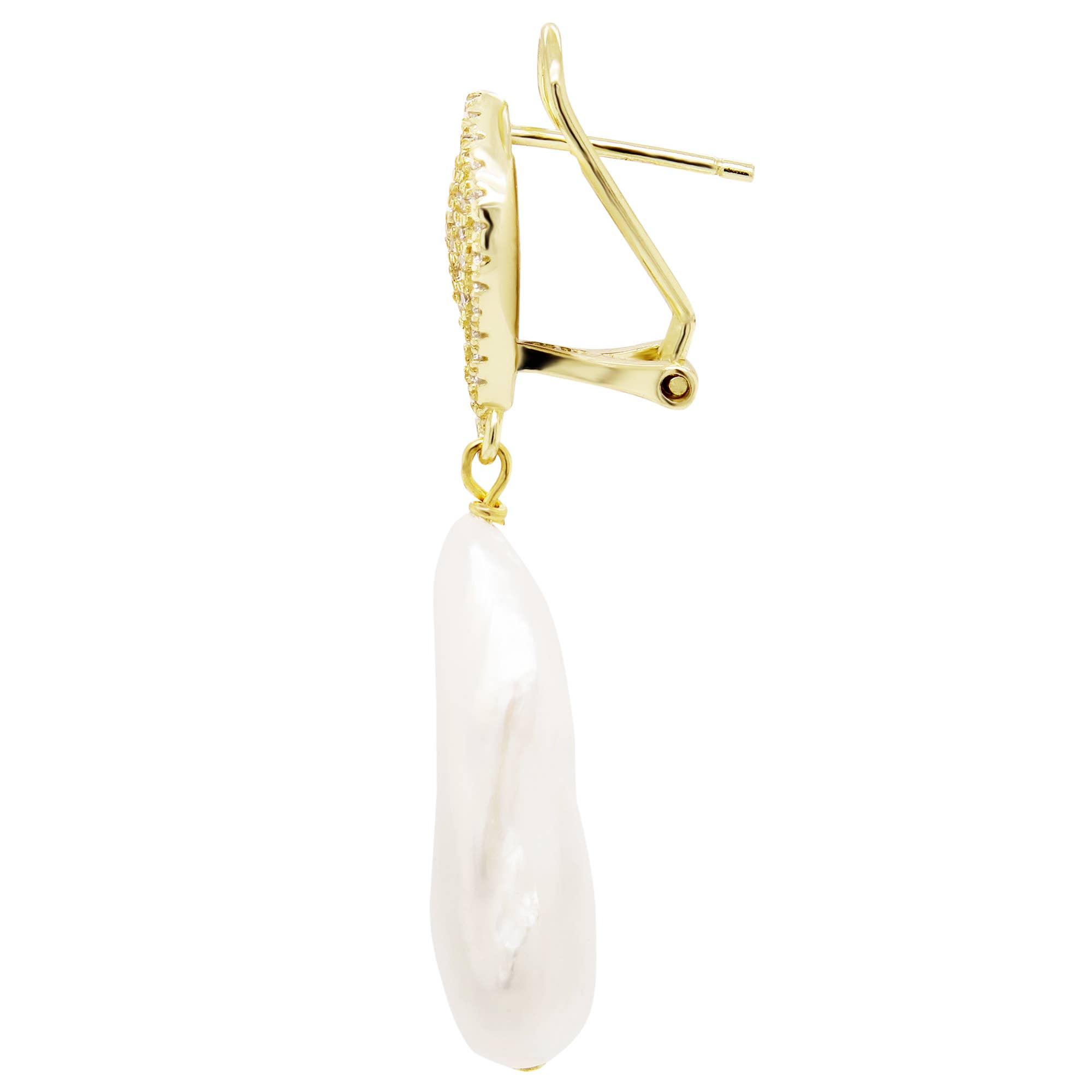 Dlux Jewels - Wholesale Dangle Earrings - Kashi Fresh Water Pearl Gold Plated Silver CZ Earrings0
