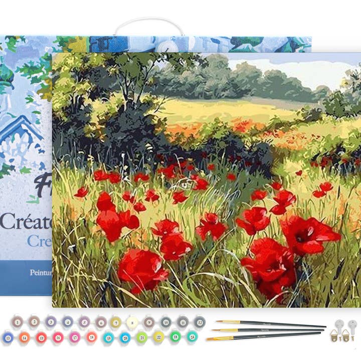 Pinta por números Campo de amapolas en el campo enmarcado para venta al por mayor de Figured'Art