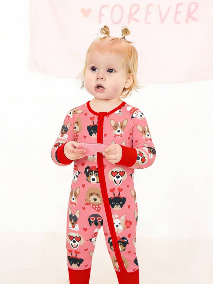 Puppy Love (Convertible Zip Footies) - Warm Rose for wholesale by DreamLet