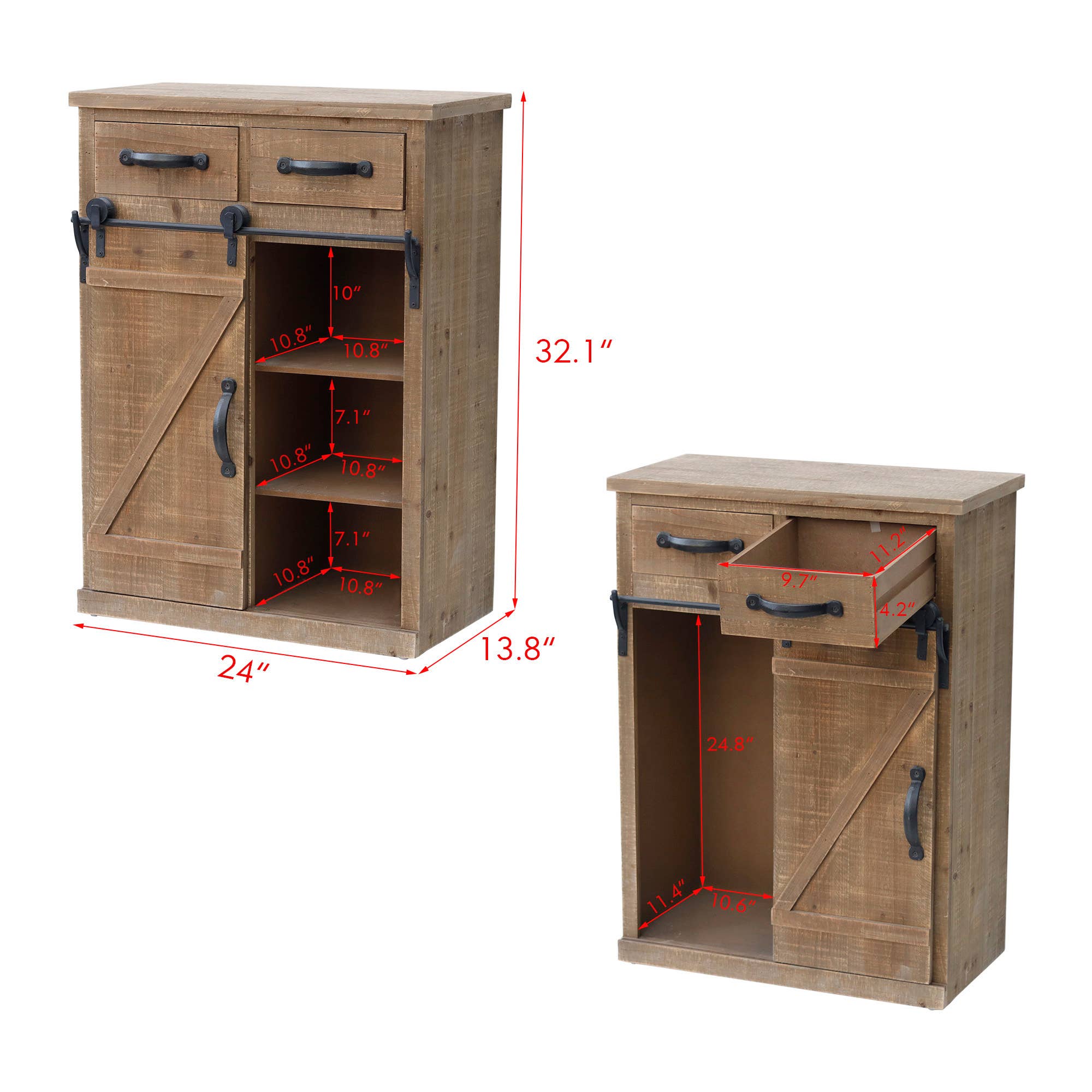 Paris Loft Inc - Wholesale Cabinet - 32''H Rustic Barn Door Wood End Table Wood Console Cabinet7