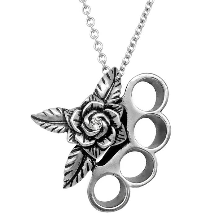 Controse - Wholesale Pendant/Charm Necklace - Controse Beautifully Brutal Brass Knuckles & Rose Necklace