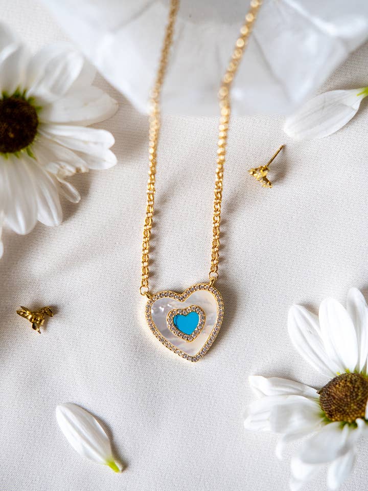 Collar de Corazón de Perla Turquesa para venta al por mayor de Rox & Lily