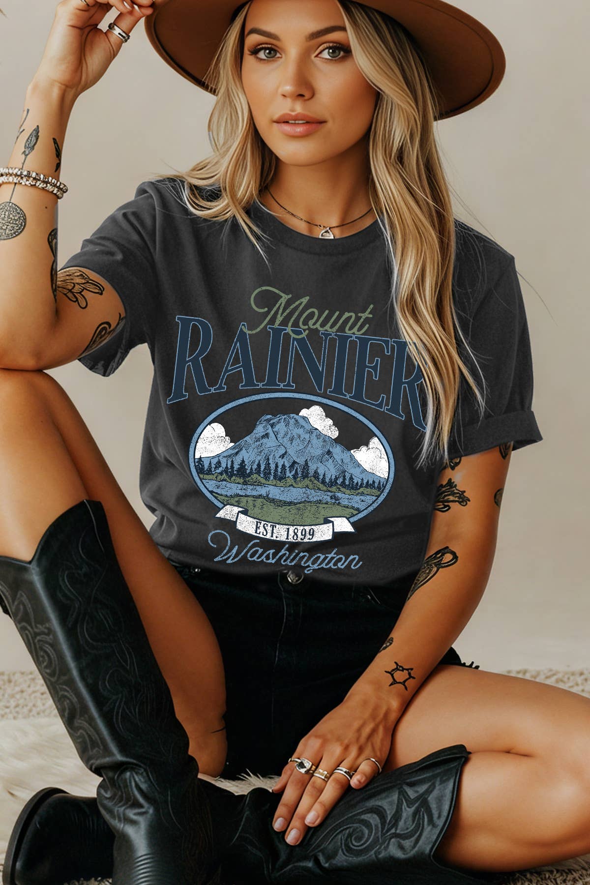 BouTeeQue Closet - Wholesale Screen Printed T-Shirt - Women's - BT2592-T Women Mount Rainier Graphic Print Short Sleeve Top7