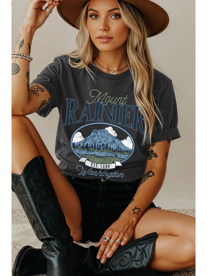 BouTeeQue Closet - Wholesale Screen Printed T-Shirt - Women's - BT2592-T Women Mount Rainier Graphic Print Short Sleeve Top7