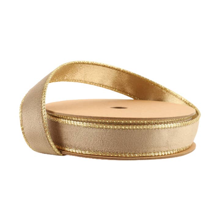 LA Ribbons Wholesale - Wholesale Ribbon - Gift Wrapping - 1" Reversible Classic Velvet Wired Ribbon | Latte/Gold | 10 Yard Roll
0