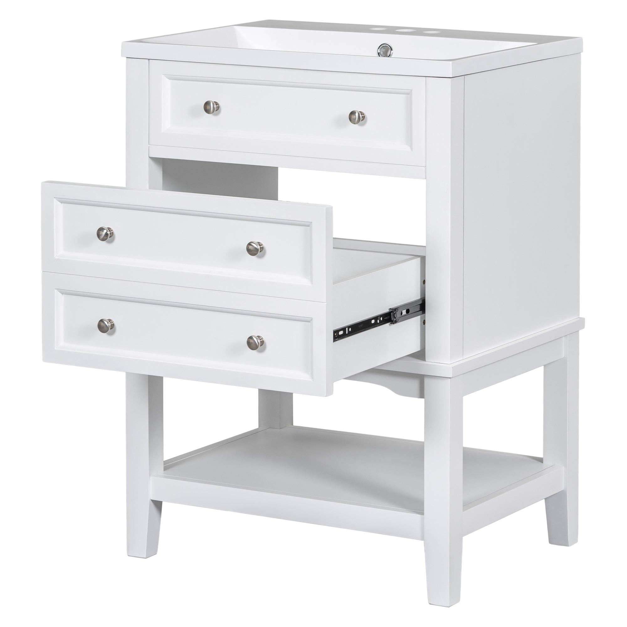 Orange County Decor - Wholesale Cabinet - 24" Bathroom Vanity With Sink, Bathroom Storage Cabinet With Drawer And Open Shelf, Solid Wood Frame, White White Solid Wood Mdf9
