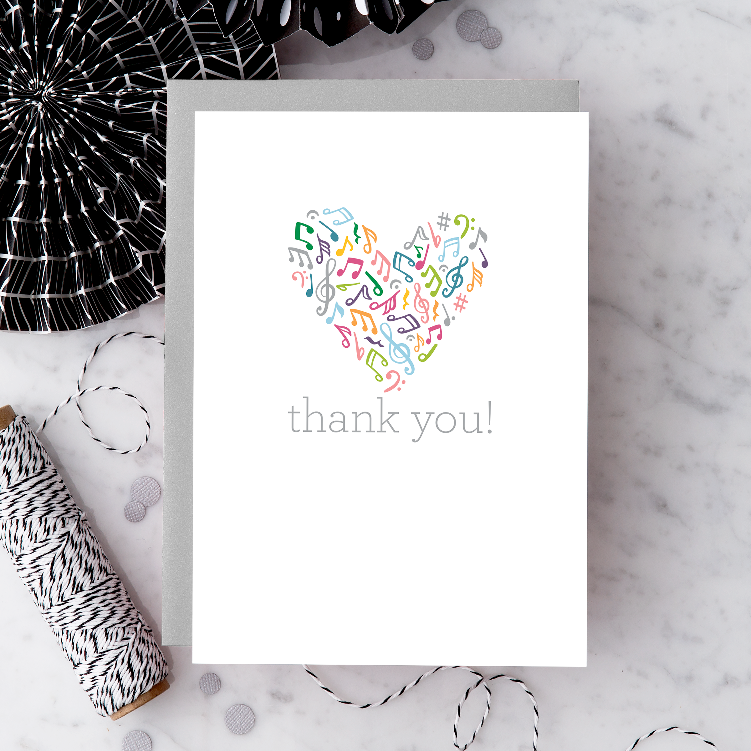 Design With Heart - Wholesale Music Accessory - Music Heart "Thank You" Boxed Note Cards set of 8  2