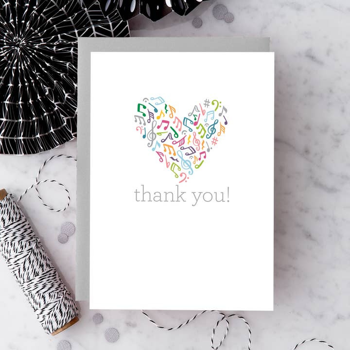 Design With Heart - Wholesale Music Accessory - Music Heart "Thank You" Boxed Note Cards set of 8 2