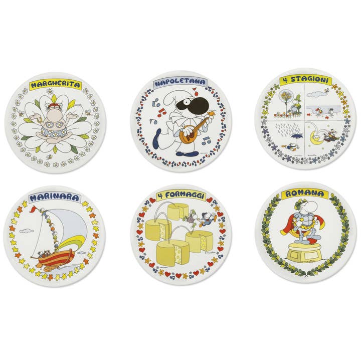 Ensemble de 6 Assiettes à Pizza Excelsa – Mordillo, Porcelaine pour la vente par Bergamaschi & Vimercati S.p.a.