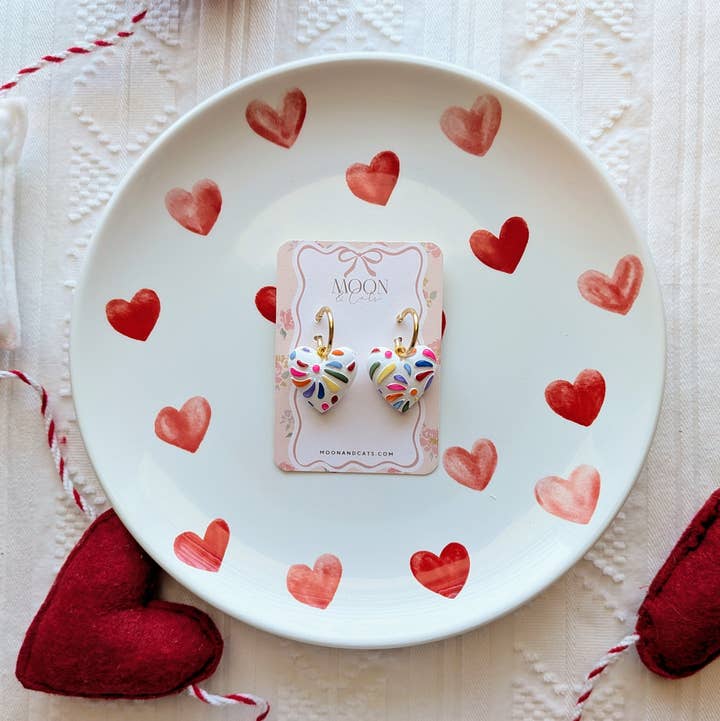 Moon & Cats - Wholesale Dangle Earrings - Otomi talavera hearts0