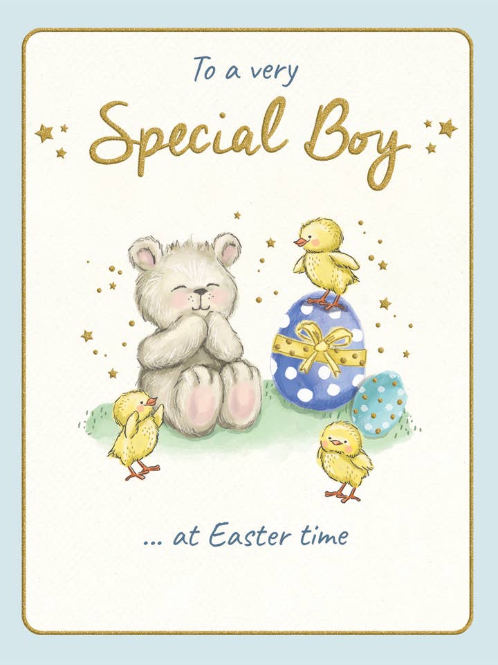 Easter Card, Special Boy, Bear & eggs for wholesale by Piccadilly Greetings