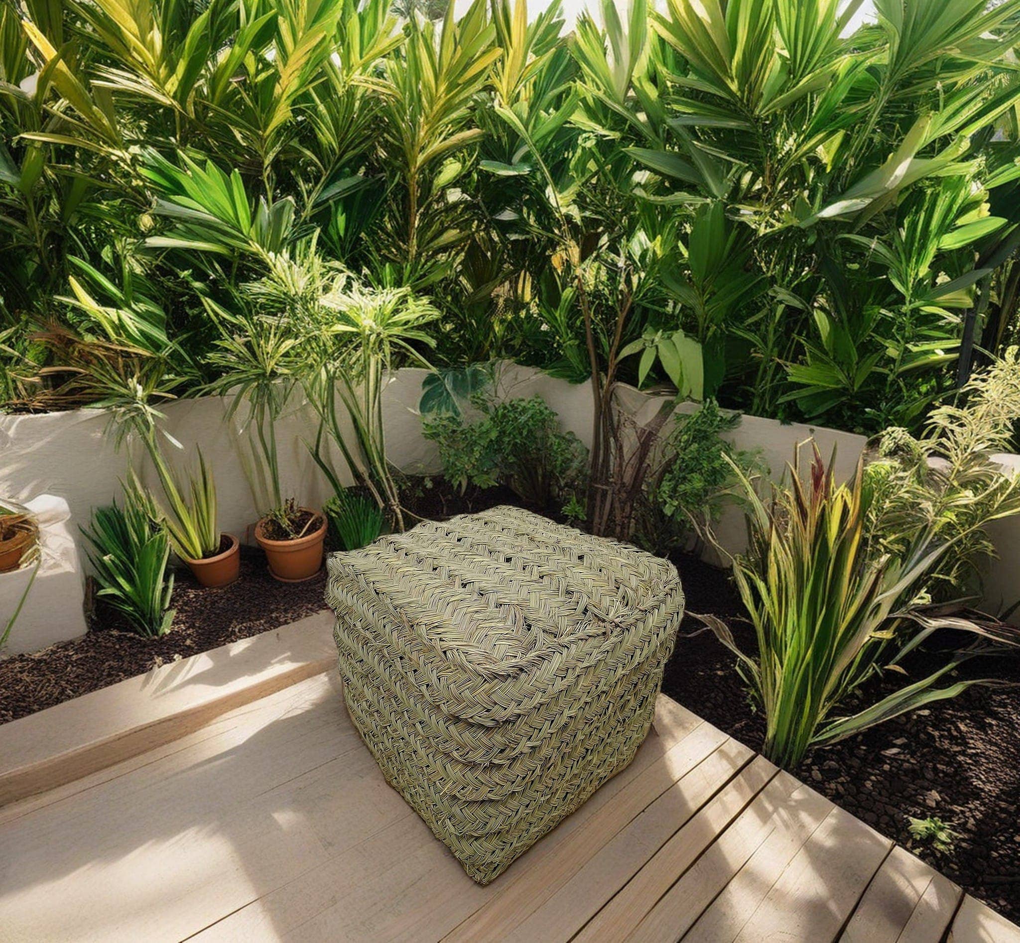 Etnico del Mondo - Vendita all'ingrosso Pouf - Pouf Poggiapiedi Etnico Marocchino In Paglia Intrecciata7