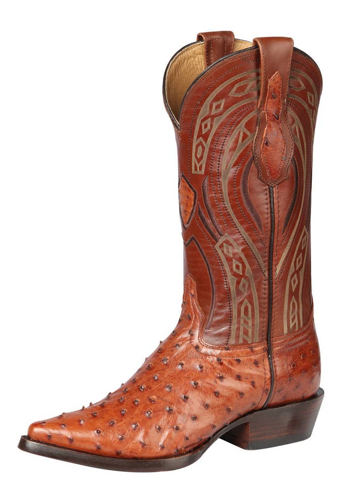 "Centenario" Authentic Exotic Ostrich Leather Cowboy Boot– Brandy 170609 for wholesale by J&J WESTERN WEAR