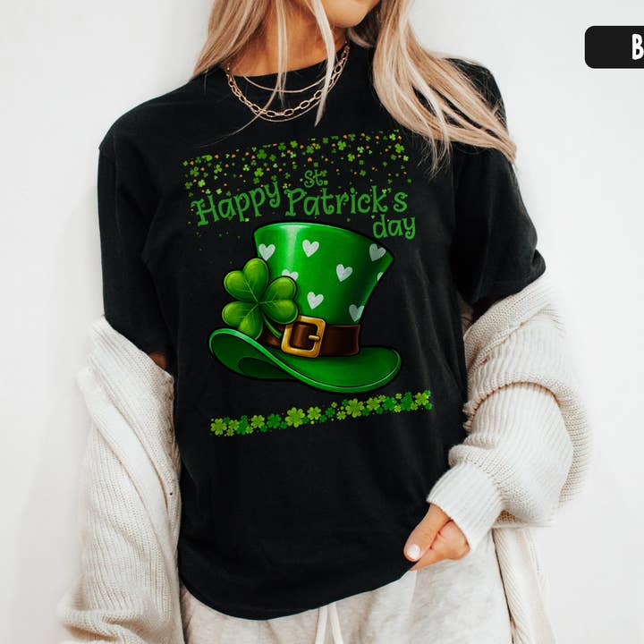 Lucky St. Patrick’s Day Leprechaun Hat Green Clover Tshirt for wholesale by Vivtrek