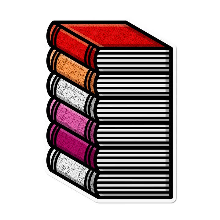 That Queer Card Co - Wholesale Sticker - Lesbian Pile of Books | LGBTQ+ Pride Reader Bookish Sticker1