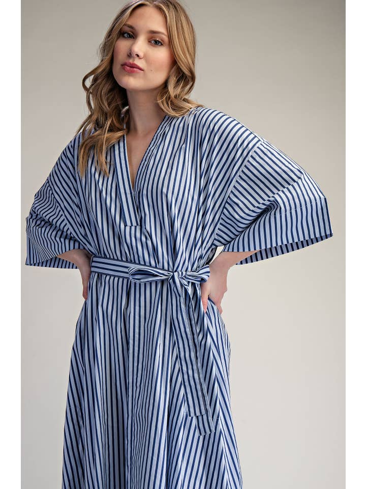 Glam - Wholesale Dress - Women's - Belted Relaxed Stripe Midi Dress8