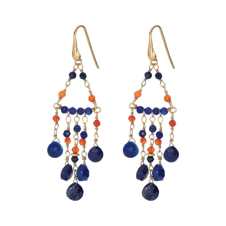 ISHWARA JEWELS - Wholesale Dangle Earrings - Chandelier earrings with Lapis Lazuli and Carnelian | Chromatic