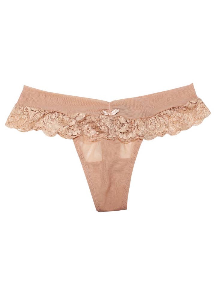 Youmita Soft Stretch Sheer Mesh Thong with Lace Trim-33085 for wholesale by Best Underwear Line