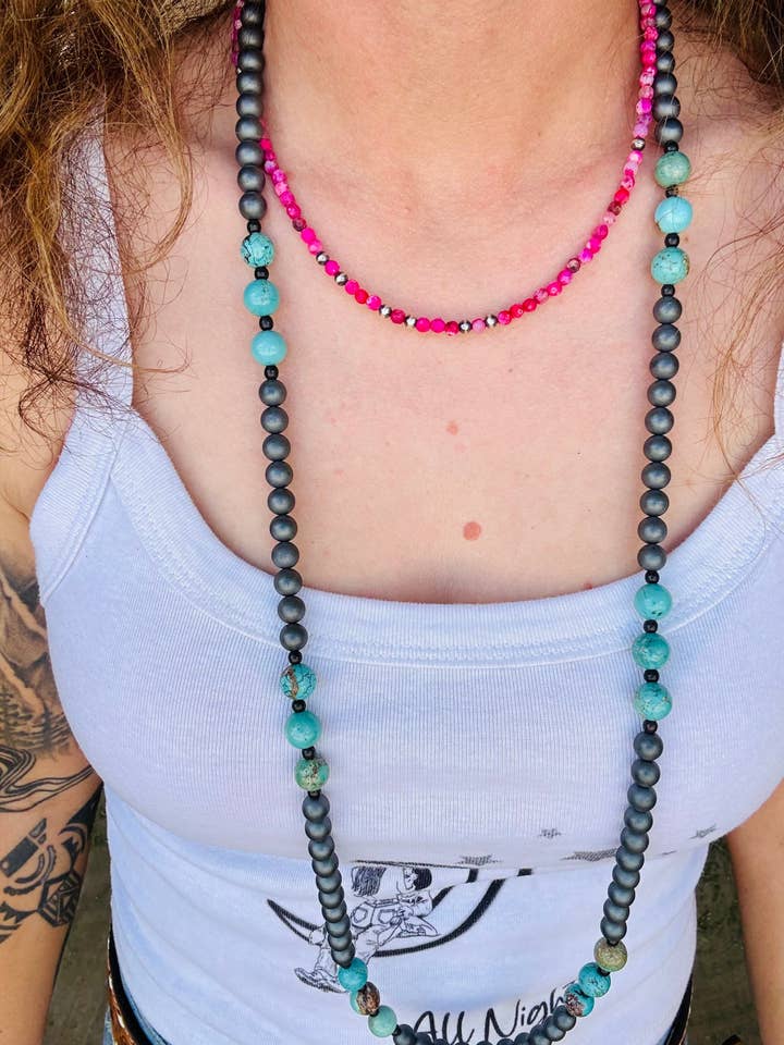 Colar Extra Longo de Hematita e Turquesa Genuína por atacado de Wild Hancock Creations