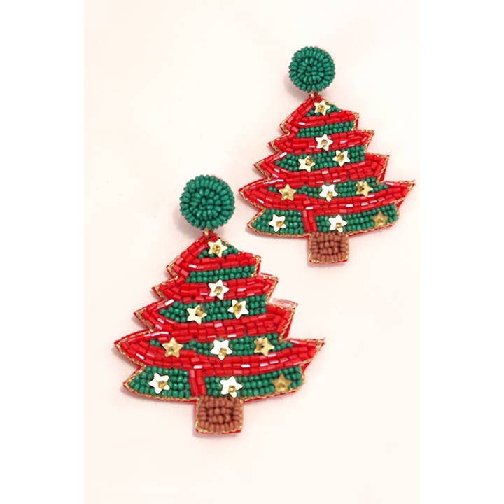 JOSSLYN by wall to wall - Wholesale Dangle Earrings - CHRISTMAS TREE HOLIDAY SEEDBEAD EARRINGS | 91E085120