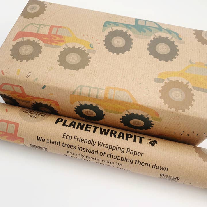 PlanetWrapIt - Wholesale Wrapping Paper Roll - Big Truck Recycled Kraft Wrapping Paper Gift Wrap