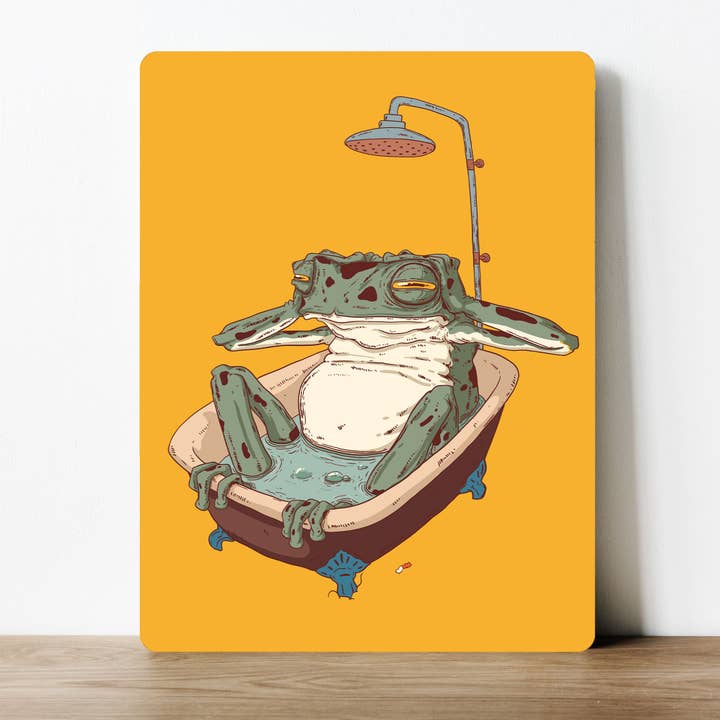 The British Metal Signs Company - Vendita all'ingrosso Cartelli da bagno - Cartone animato «Rana in bagno», targa in metallo