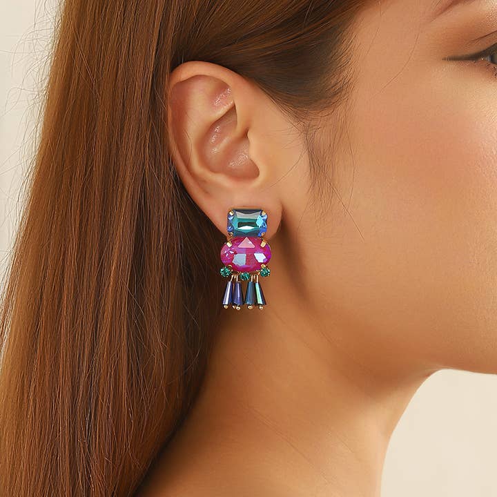 Clip-on earrings with stones and pendants – 26AHBOL007 for wholesale by Blossom bijoux