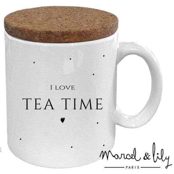 Marcel & Lily - Vente Tasse à café - Mug "I love tea time" avec son couvercle en liège0