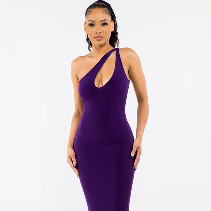 Uptown Apparel Midi-Kleid mit ausgestellter Ein-Schulter-Optik für den Großhandel von Uptown Apparel