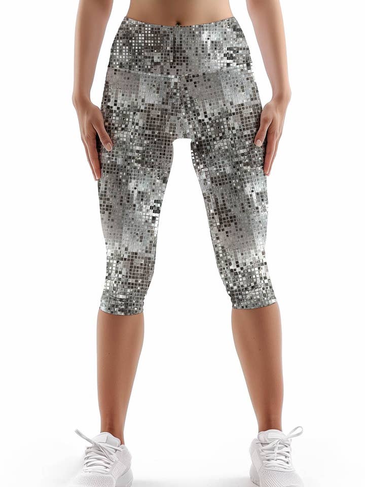 Silverlight Ellie Grey Glitter Printed Gym Yoga Capri Leggings - Women for wholesale by Pineapple Clothing