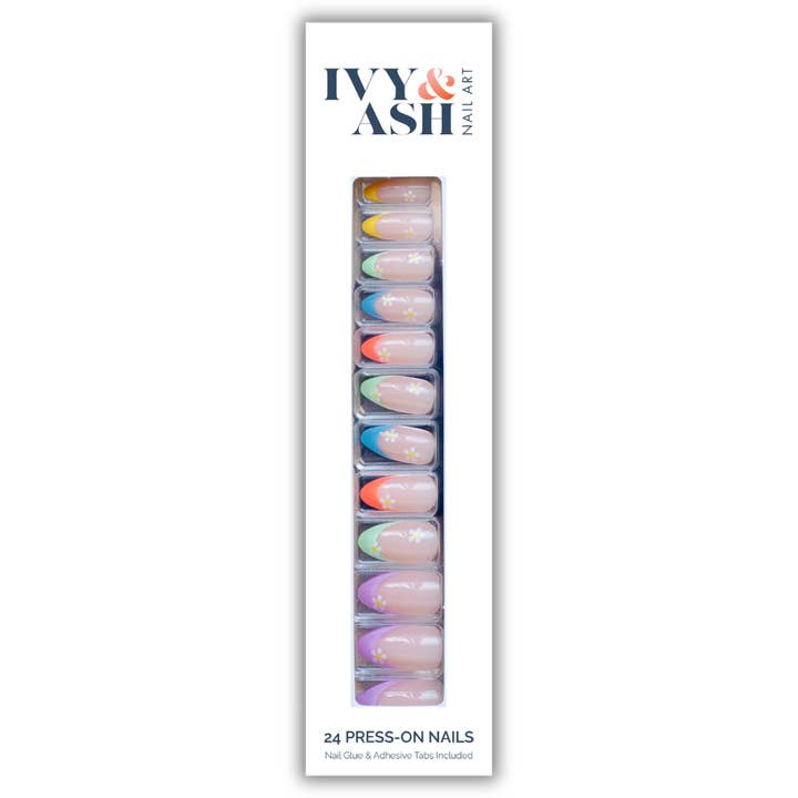 Ivy & Ash - Wholesale Press-On/Fake Nails - Playful Daisy | Bright Rainbow Daisy French Tip Press-Ons0