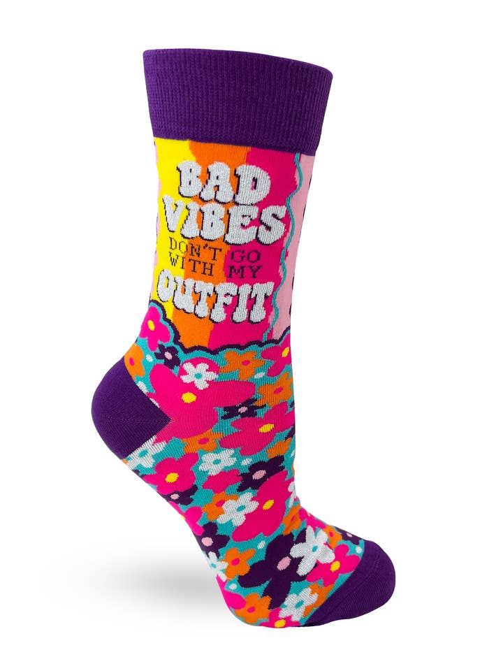 Fabdaz - Wholesale Socks - Women's - Bad Vibes Don't Go With My Outfit Women's Crew Socks