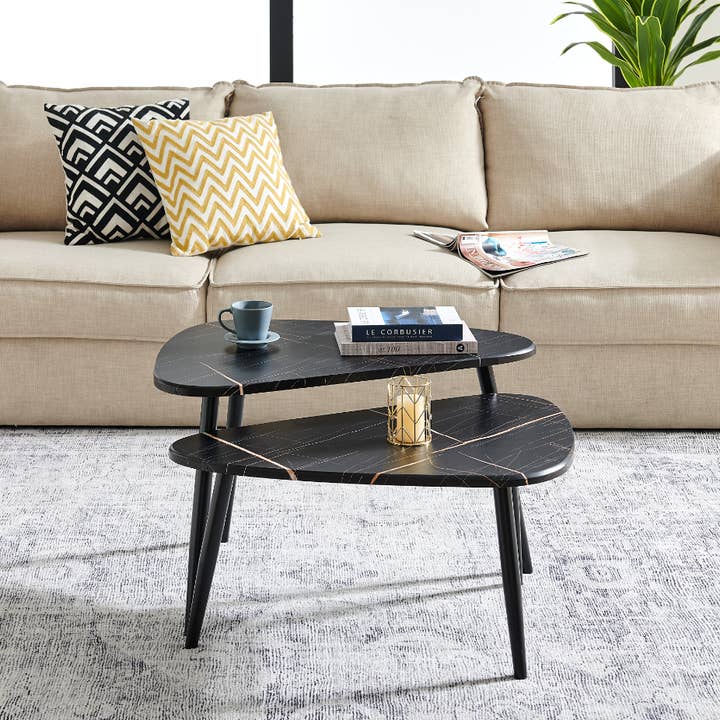 Danya B - Vente Tables basses - Ensemble de 2 tables basses semi-emboîtables ovales en forme de goutte d'Aurora16