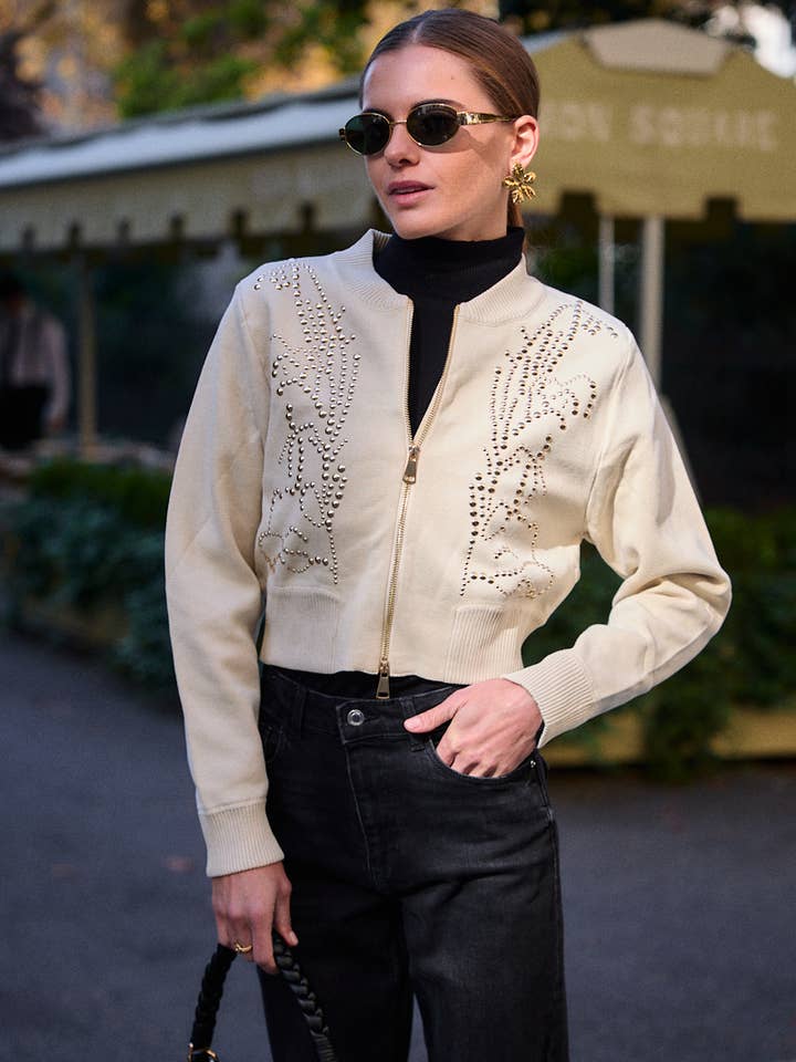 Frime - Venta al por mayor Cárdigan - Mujer - Chaleco dorado con cremallera y strass - 2658