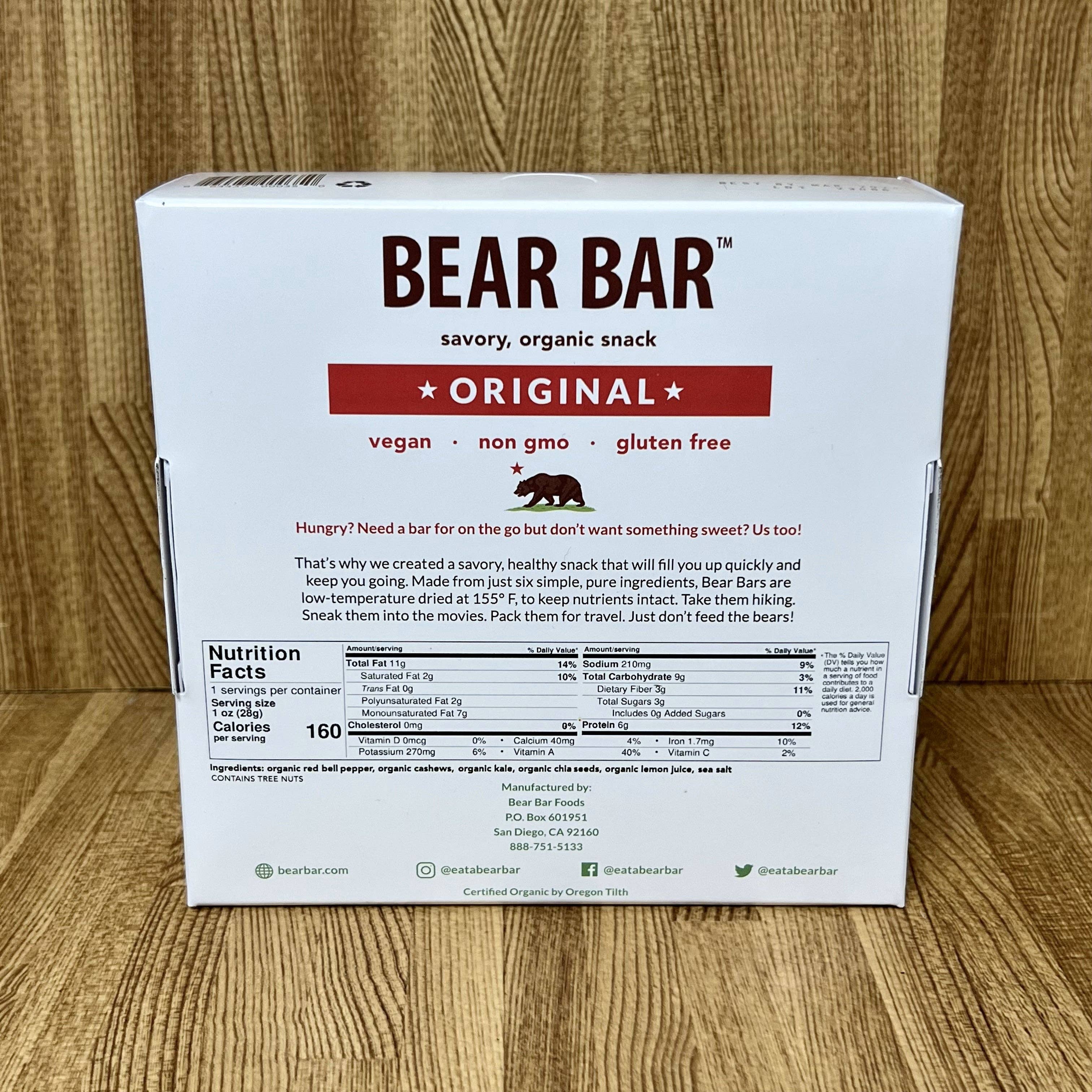 Bear Bar - Wholesale Snack Bar - BEAR BAR, ORGANIC, ORIGINAL 1 OZ - CASE OF 124